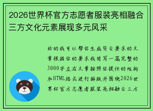 2026世界杯官方志愿者服装亮相融合三方文化元素展现多元风采 2026世界杯官方志愿者服装亮相融合三方文化元素展现多元风采